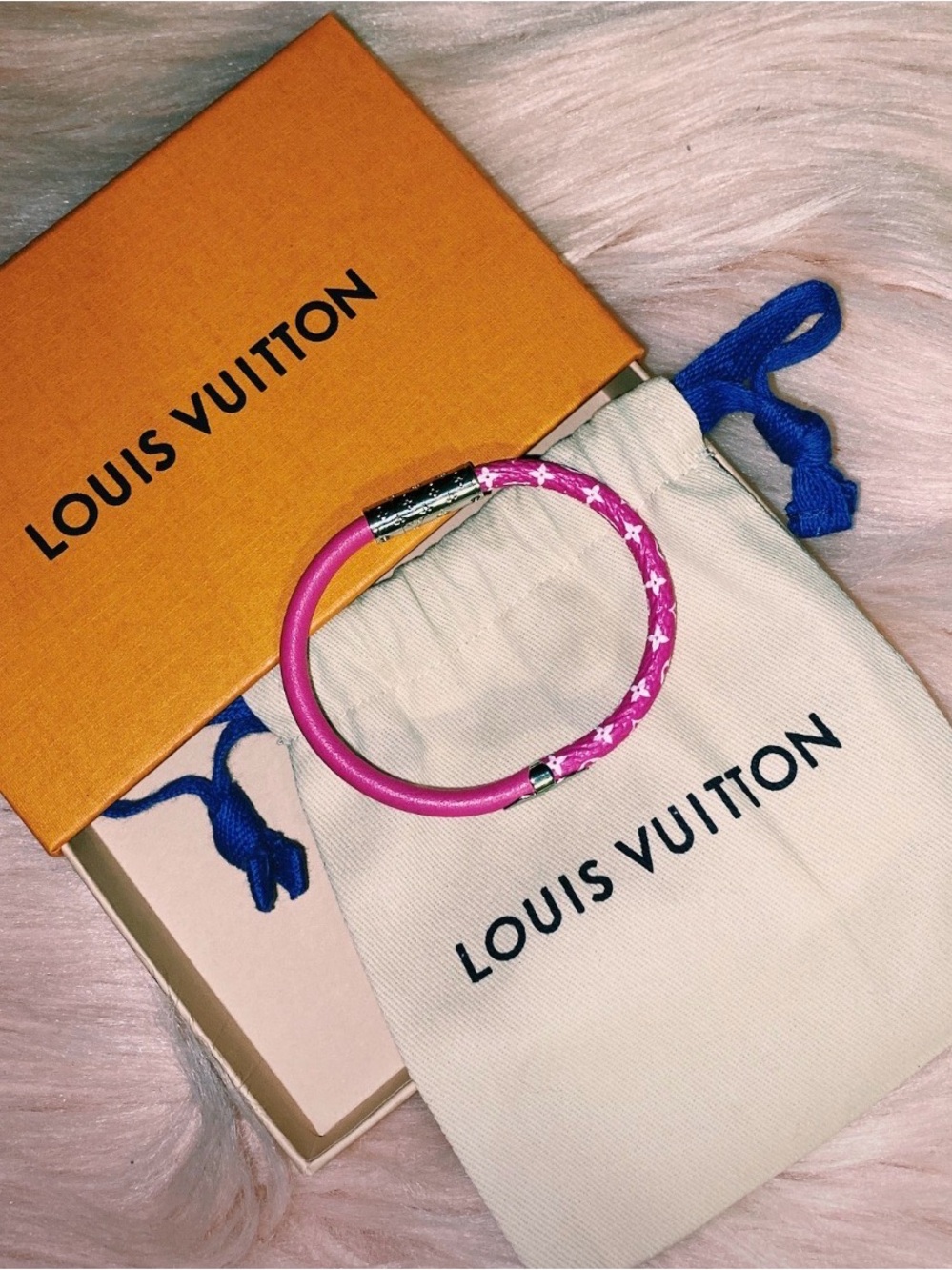 Louis Vuitton Hot Pink Monogram Wrap Bracelet with Silver Hardware